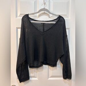 Out From Under Black Open Knit Cropped Sweater Women Sz M Grunge Goth Layers